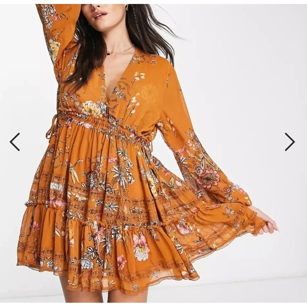 Free People Womens Cherry Blossom Mini Dress Topaz Size Medium Boho - Picture 1 of 10